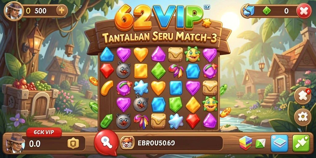 Tampilan gameplay seru dari 62VIP dalam aksi Match-3.