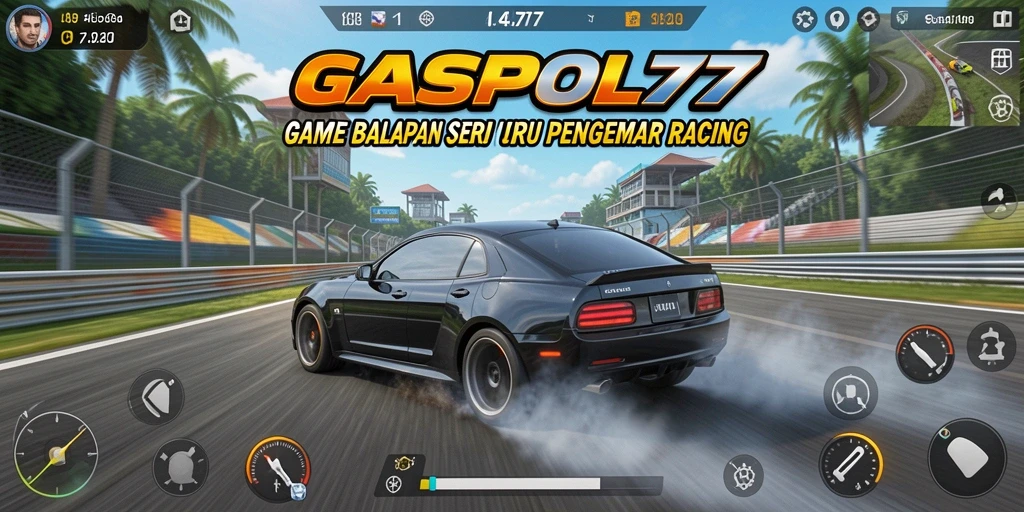 Tampilan gameplay seru dari GASPOL77 dengan mobil balap yang memukau.