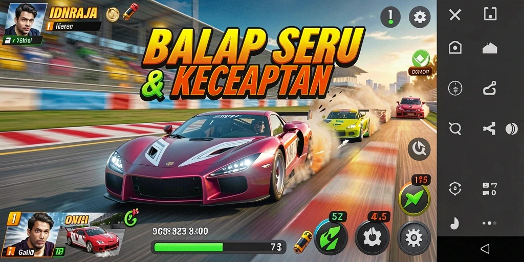 Screenshot gameplay balap penuh aksi di IDNRAJA.