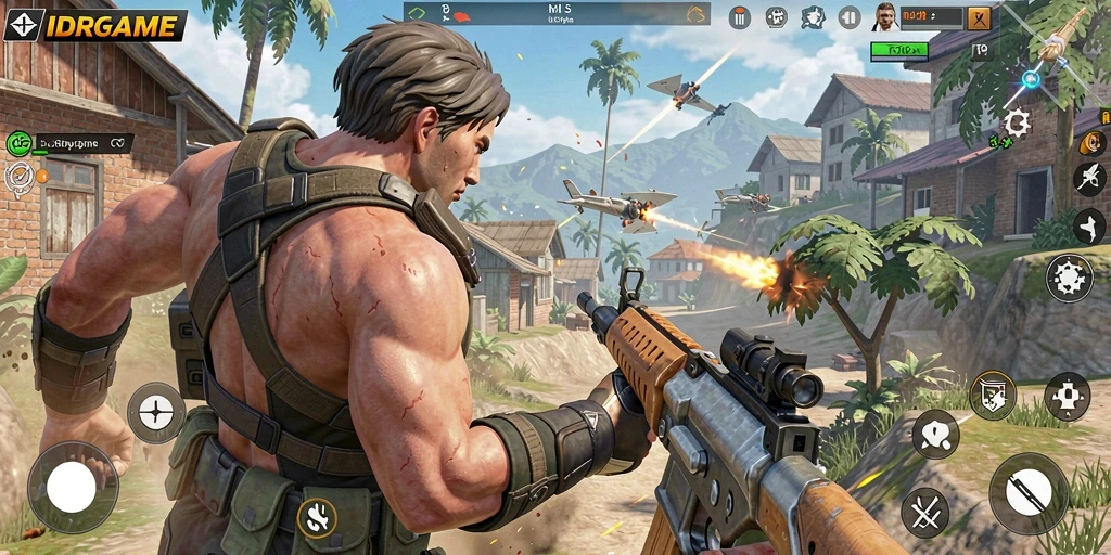 Screenshot IDRGAME yang menunjukkan aksi intens dalam pertempuran TPS.