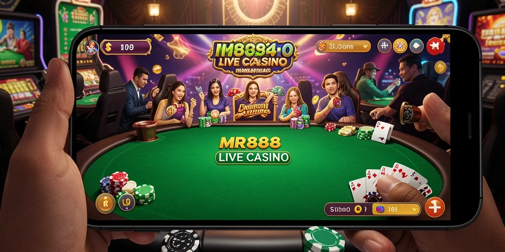 Screenshot utama gameplay Live Casino di MR888, menampilkan dealer dan pemain interaktif.