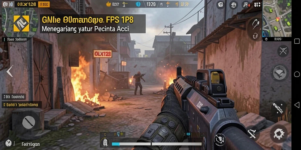 Tangkapan layar utama OLX128 menampilkan aksi gameplay FPS yang seru.