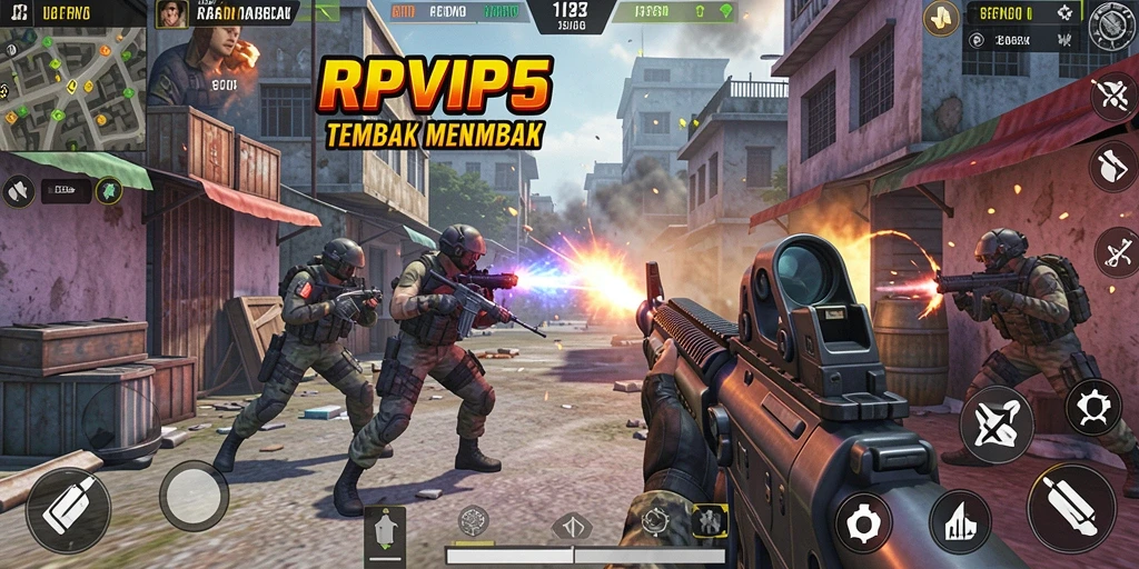 Tampilan gameplay RPVIP5 dengan aksi tembak-tembakan seru.