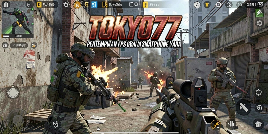 Screenshot gameplay menunjukkan aksi tembak-menembak yang intens di TOKYO77.