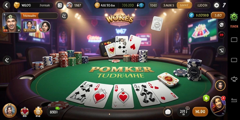 Screenshot W67 menunjukkan gameplay Poker yang seru dan grafis menawan.